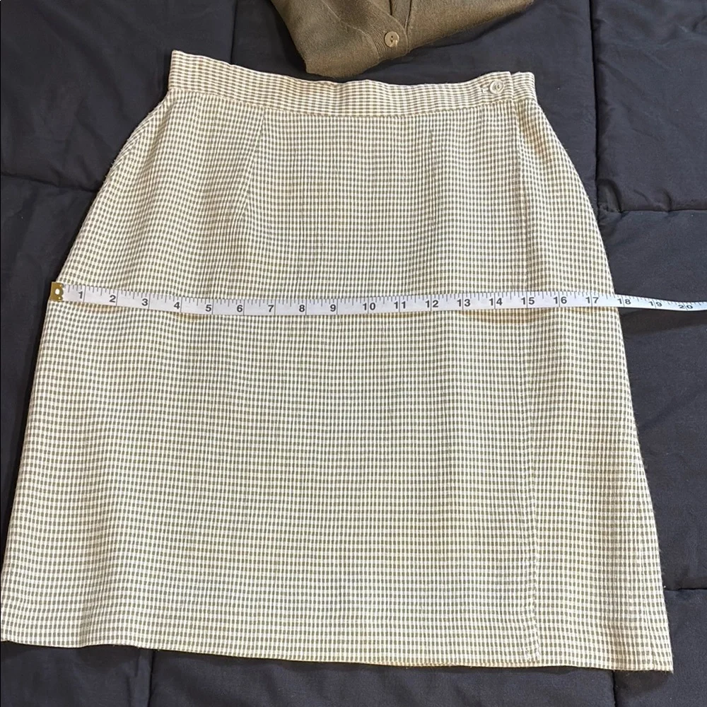 Gingham Midi Wrap Skirt; Vintage Light Olive Green & White, Lined, Size 2; EUC - Picture 10 of 10
